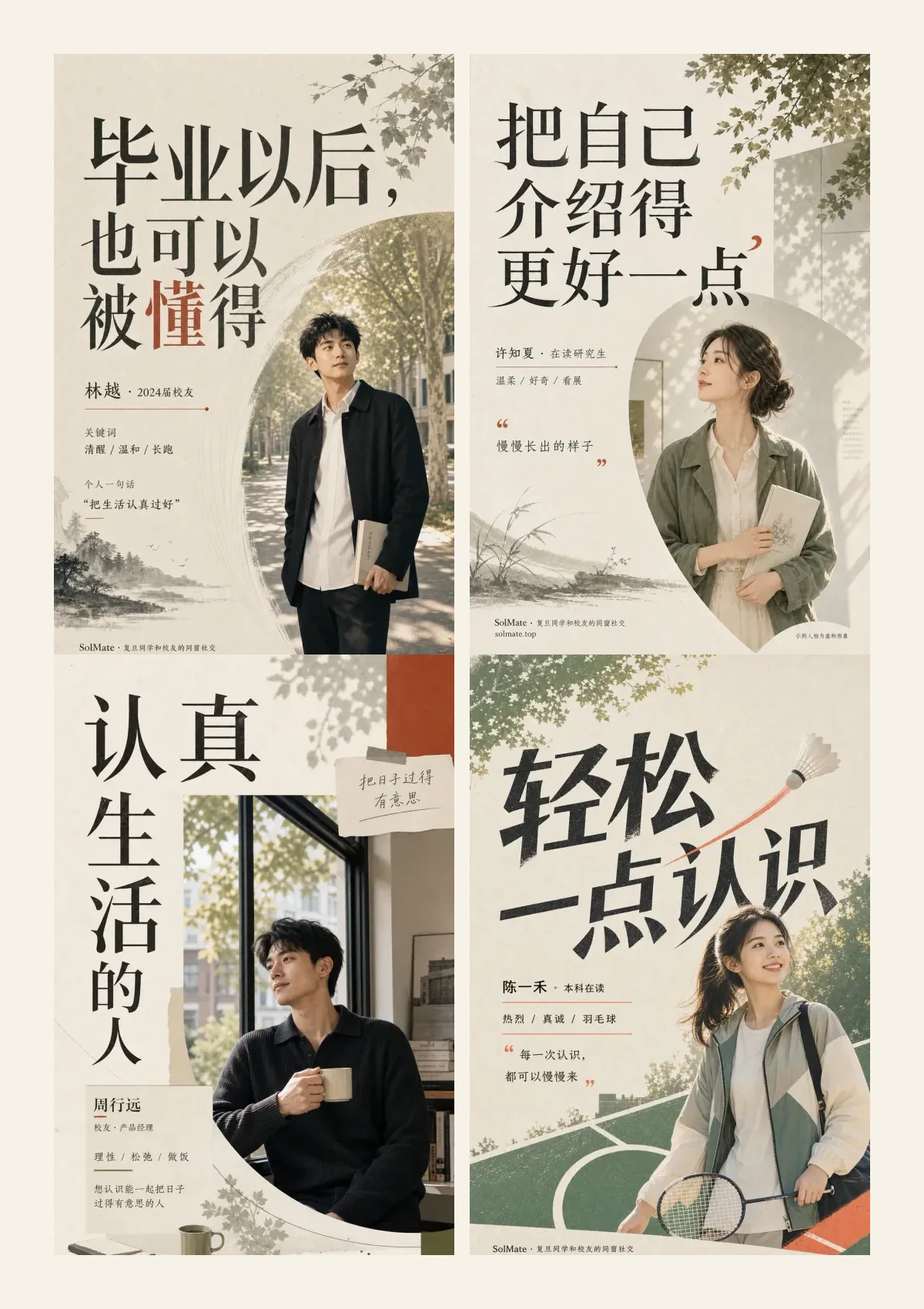 SolMate 个人海报共创计划四张虚构人物样张